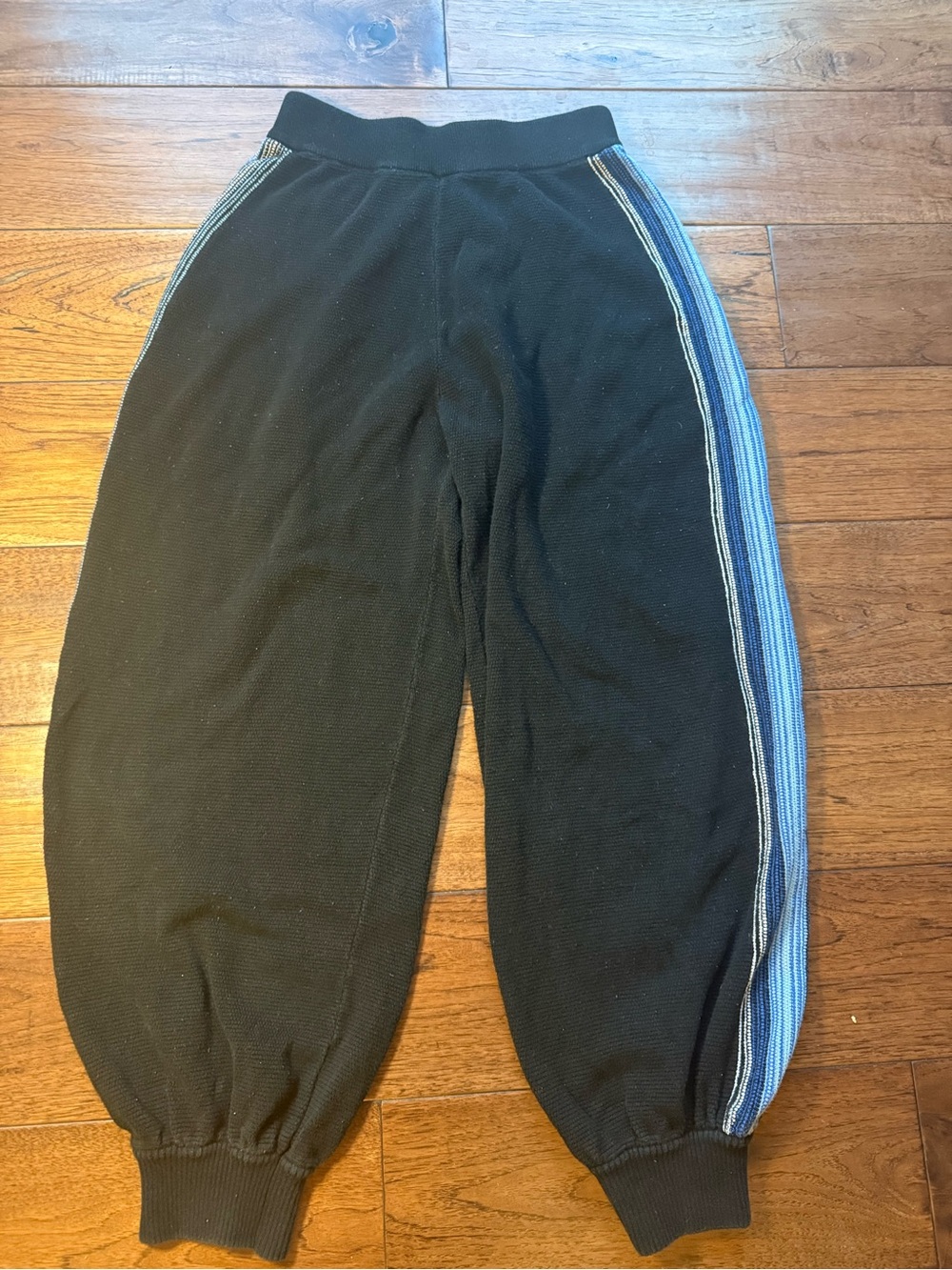 Free People Side Eye Joggers Slouchy Thermal Striped Sweatpants Black Small